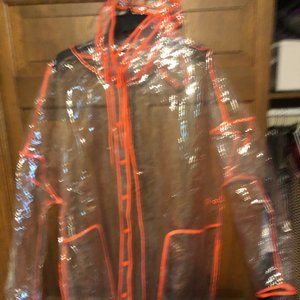 NWOT Clear plastic raincoat neon orange trim HUGE plus size